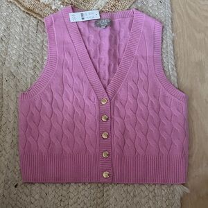 J. Crew Pink Cashmere Cable Knit V-Neck Sweater Vest size S